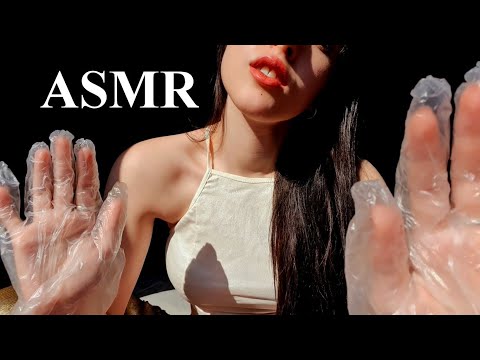 ASMR TOUCHING & MASSAGING YOUR FACE WITH PLASTIC GLOVES - No talking