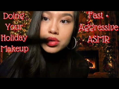 ASMR: ❤️💚 Doing Your Holiday Makeup FAST and Aggressive Application Style 💚❤️💤