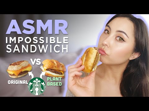 ASMR Starbucks Impossible Sandwich Comparison - whispering, chewing + eating