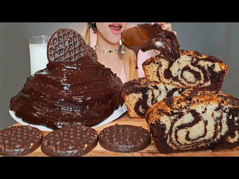 ASMR MILKA CHOCOlATE CREAM MOUSSE CAKE, ZEBRA PIE NUTELLA 밀카 초콜릿 케이크 MUKBANG