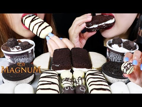 ASMR BLACK & WHITE FOODS (Magnum, Oreo Ice Cream, Mochi, Truffles, Sundaes) 리얼사운드 먹방 | Kim&Liz ASMR