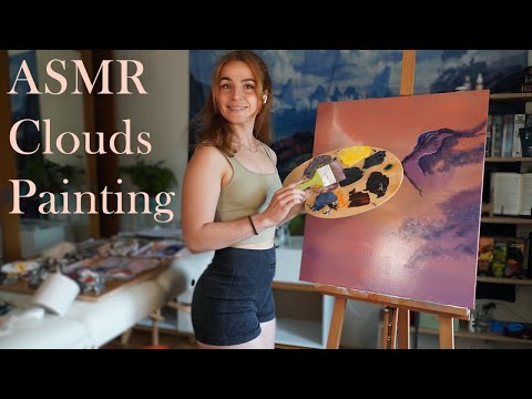 ASMR  Bob Ross - Still Practicing to Recreate His Video 🎨 Red Evening Sky CLOUDS ☁️