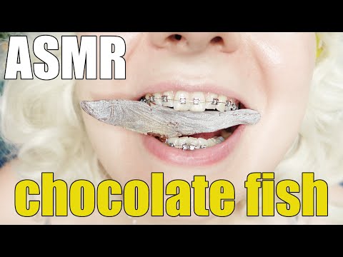 ASMR eating in BRACES - chocolate FISH mukbang