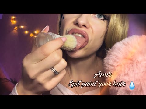 ASMR - Spit painting / washing your hair with spit in salon / personal attention / visible spit /