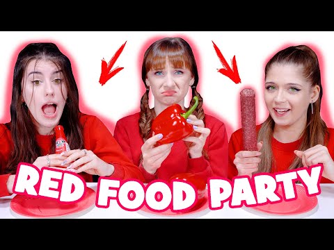 EATING ONLY ONE COLOR FOOD FOR 24 HOURS! RED MUKBANG PARTY by LILIBU