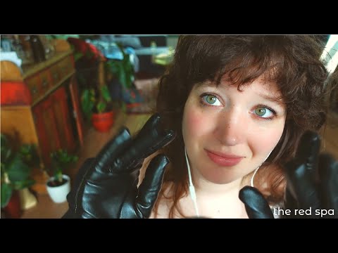 ASMR leather gloves and ramble ( whispering, mic covering )