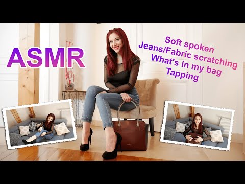 ASMR Jeans Denim scratching What's in my bag | heels tapping Fabric scratching [soft spoken english]