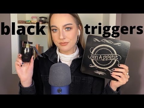 ASMR | black themed triggers for sleep & relaxation | tapping, whispering, lid sounds, & more