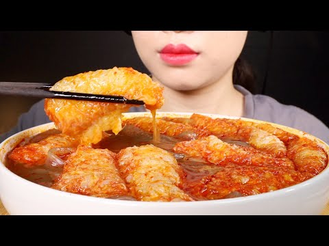 ASMR Malatang with Fried Bean Curd Rolls and Wide Glass Noodles Eating Sounds Mukbang