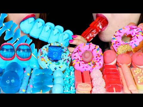 ASMR PINK + BLUE FOOD (SPRINKLE DONUT, NERDS ROPE, GUMMY CANDY, JELLY BALLS, CHEESECAKE CHOCOLATE 먹방