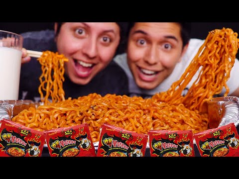 ASMR | 5X NUCLEAR NOODLES CHALLENGE FAIL! (Sweating & Crying with My Brother!)