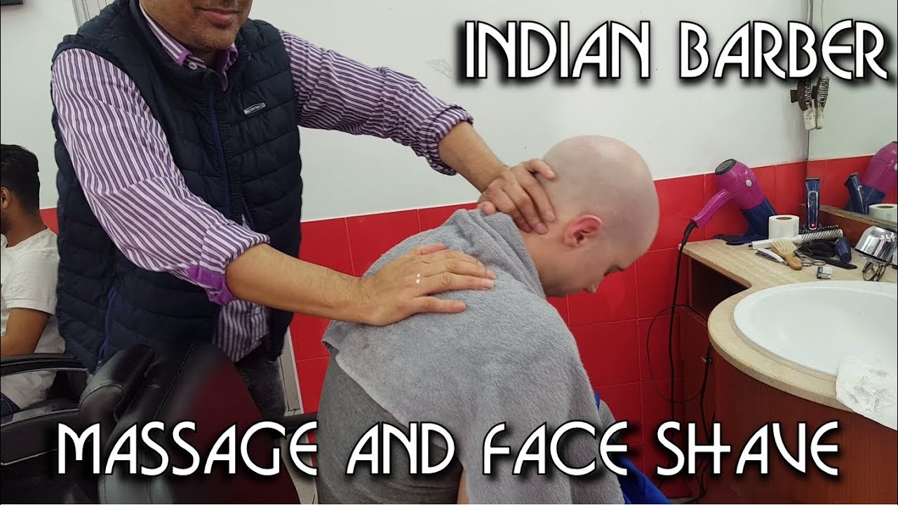Indian Barber in Italy Face Shave and Back Massage - ASMR video