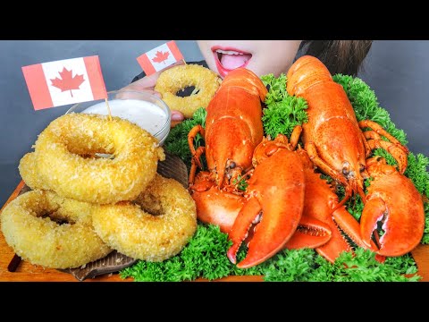 ASMR EATING CANADA LOBSTER X ONION RING TO HAPPY CANADA DAY , EATING SOUNDS | LINH ASMR