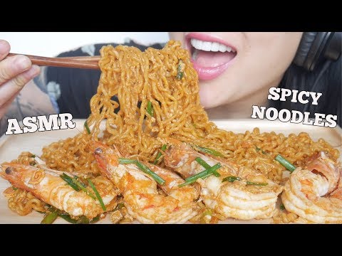 ASMR TIGER PRAWNS SPICY NOODLES + MOCHI (SOFT CRUNCHY STICKY EATING SOUNDS) NO TALKING | SAS-ASMR