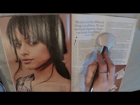 ASMR Camila Cabello Magazine Flip Through with Gum Chewing and Makeup Brush.