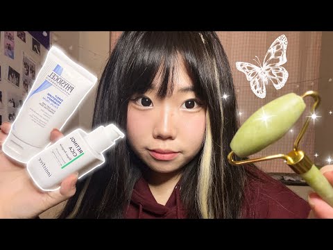 BFF does your skincare at a sleepover asmr (real camera touching)