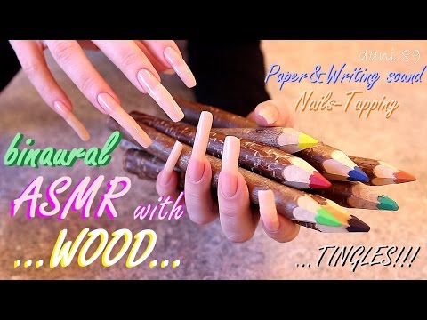 💤 intense ASMR for different TRIGGERS 💛💚💙💜💖🎧 Nails TAPPING on Wood👂+ How I write with long nails! 👀