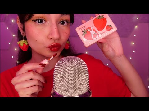 ASMR ~Tingly~ Strawberry Lip Application 🍓 (Mouth Sounds, Up Close Whispering, Rambling)