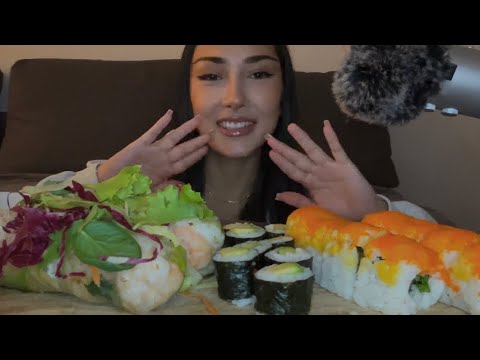 ASMR sushi mukbang 😍🤤 summer rolls ❤️