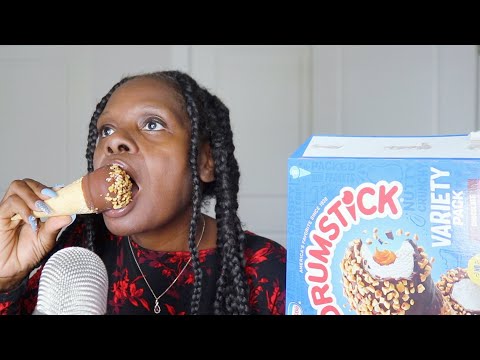 DRUMSTICK ICE CREAM CONE VARIETY ASMR EATING SOUNDS