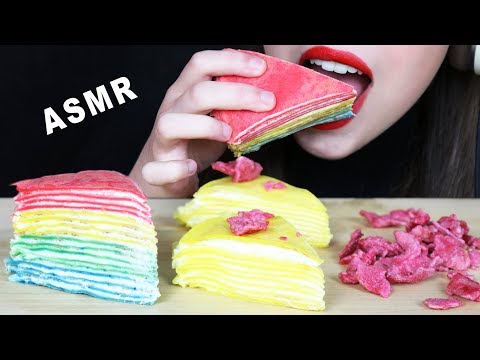 ASMR CANDIED ROSE LEAVES & EATING CREPE CAKES WITH HANDS (EATING SOUNDS) No Talking 먹방