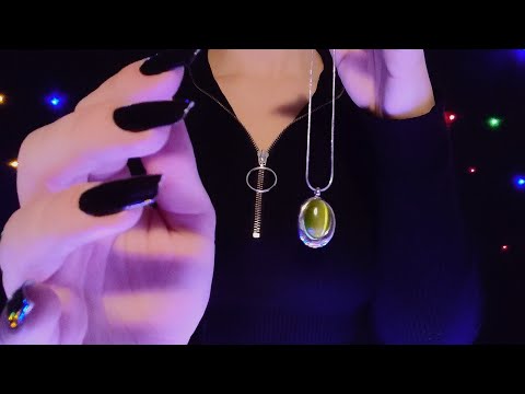 ASMR - Necklace Hypnosis & Hand Movements (With Microphone Brushing + Rain & Thunder) [No Talking]
