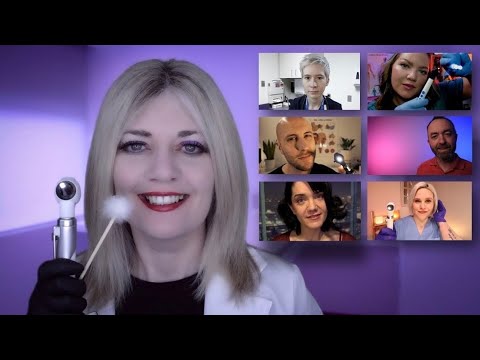 ASMR Ear Exam & Cleaning - SEVEN Doctors Examine Your Ears! Otoscope, Fizzing, Personal Attention