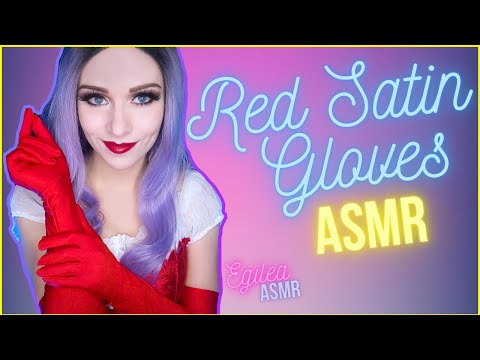 ASMR RED SATIN GLOVES hands movements. Taking off and scratching with long nails. (No talking)