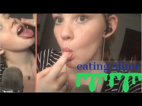 ASMR Licking and eating slime off fingers