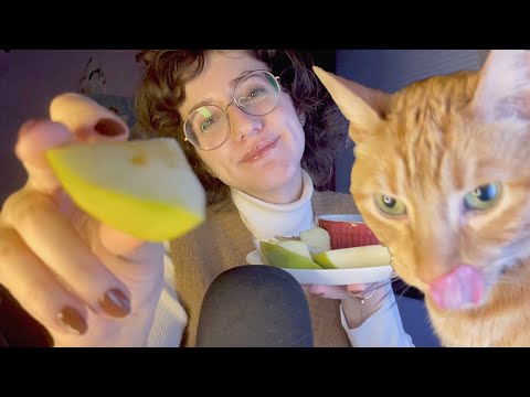 ASMR Juicy Crunchy Caramel Apples with Mouth Sounds 🍎 (ft. My Cat for a Few Minutes 🐈)