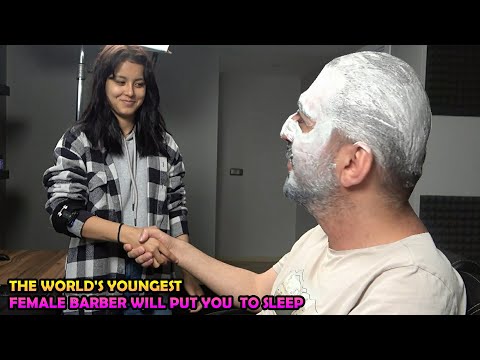 FOAMY HEAD - FACE MASSAGE FROM YOUNG FEMALE BARBER  + CRACKS + HAIR WASH + Asmr arm,back,ear massage