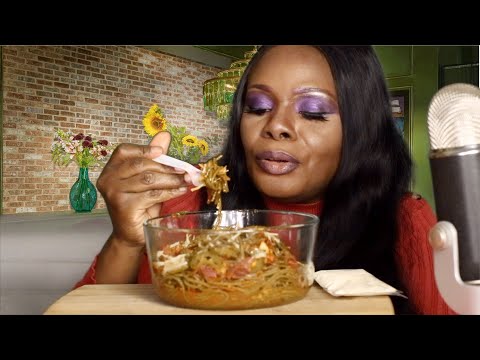 Super Green Spaghetti Noodles ASMR Eating Sounds