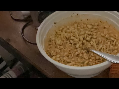 Eating spicy noodles