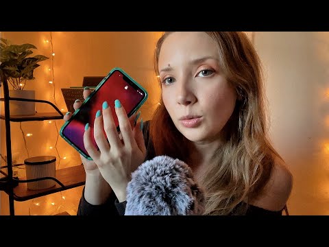 ASMR Tapping On My IPHONE (fuzzy mic scratching + chit-chat whisper ramble)