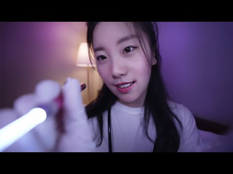 ASMR Gentle and Light Full Check up For You : ) 💜 Cranial Nerve Exam, Ear cleaning, Scalp Massage