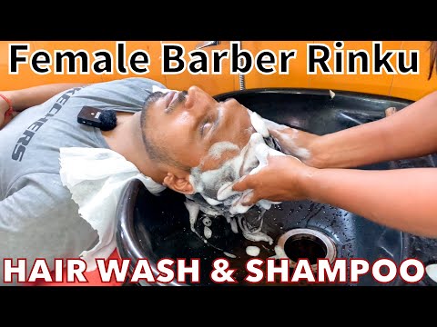 Female Barber Rinku Hair wash & Shampoo in Indian Salon | ASMR YOGi💈