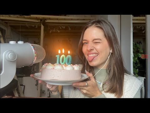 ASMR eating cake for 100k subscribers 🍰🎉