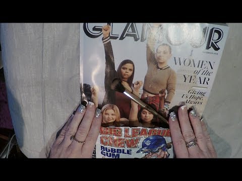 ASMR Glamour Magazine Flip Through with Gum, Whisper, Brush & Tracing