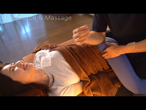 ASMR Nan's hip stretch & massage sound that makes you sleepy?【PART】Nanへの股関節ストレッチ＆マッサージ｜#NanMassage