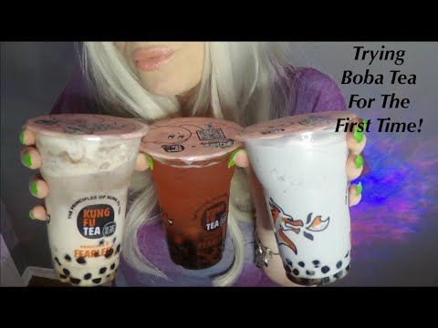 ASMR Trying BOBA TEA For The First Time | Great Chewing Sound | Taste Test & Review | Whispered