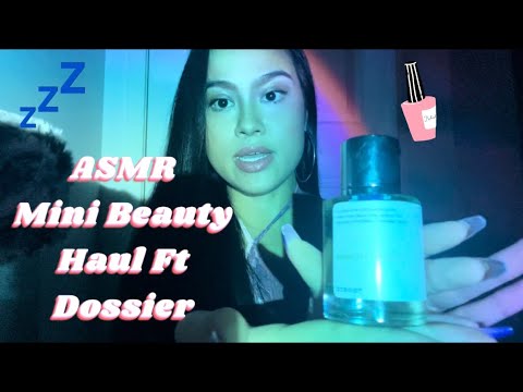 ASMR: Mini Perfume + Nail Polish Haul Ft. Dossier ! | Glass Tapping | Gum Chewing