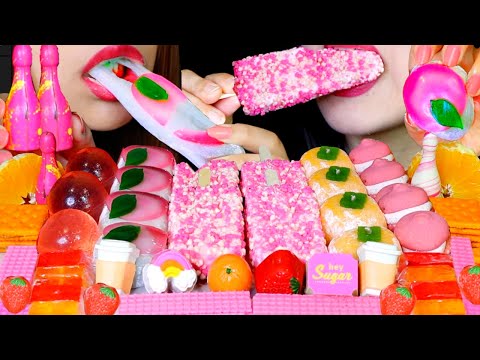 ASMR STRAWBERRY ICE CREAM BARS, JELLY CANDY, CHOCOLATE FRUITS, RICE CAKES, JELLY BALLS, COOKIES 먹방