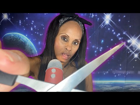 ASMR Fast and Aggressive Mouth Sounds and Hand Movements, Cutting Hair with Scissors