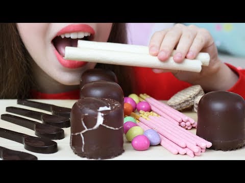 ASMR CHOCOLATE DIPPED MARSHMALLOWS, POCKY, EDIBLE SPOONS, MANNER (CRUNCHY Eating Sounds)