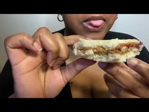 ASMR Eating Peanut Butter And Grape Jelly Sandwich 🥜🍇🍞  (Uncrustables ASMR)