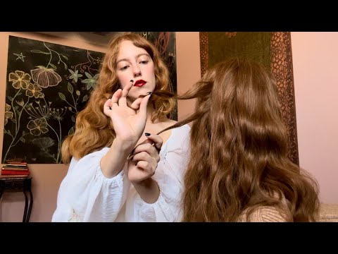 gently playing with strands of hair ASMR with mouth sounds (no braiding just hair playing)