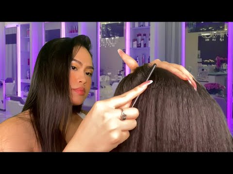 ASMR 1 HR Scalp Scratching Massage + Hair Play @ Hair Salon Roleplay (soft gum chewing,relaxed afro)