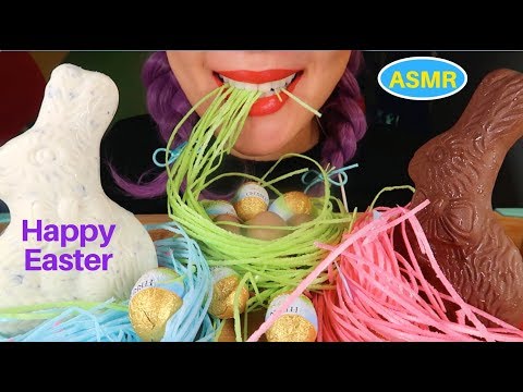 ASMR 토끼 초콜렛, 먹는 풀 먹방| EASTER CHOCOLATE, EDIBLE GRASS EATING SOUND|CURIE. ASMR