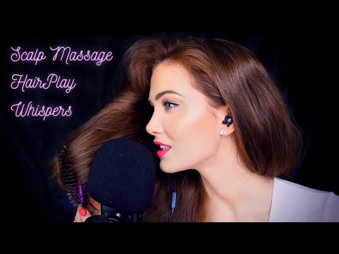 ASMR | Scalp Massage and Hair Brushing + Play+ Oil ~ Soft Whispers For tingles & sleep ❤️ Up Close