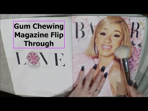 ASMR Gum Chewing Magazine Flip Through. CARDI B. Whisper & Brush.